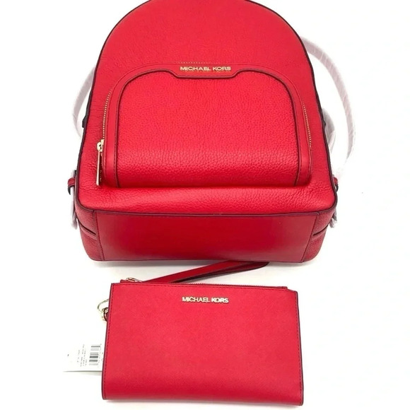 Michael Kors Jaycee Medium Backpack & Double Zip Wallet Wristlet Red (NWT) - Picture 5 of 12